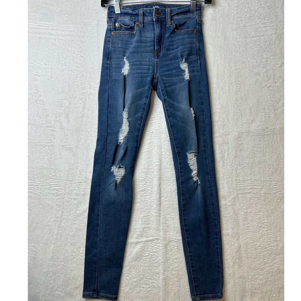 Aero High Rise Jegging Medium Wash Distressed Skinny Jeans 00 Reg